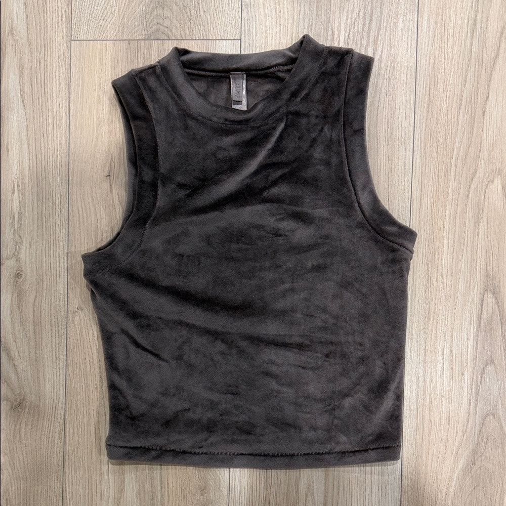SKIMS Fuzzy Charcoal Sleeveless Crop Top